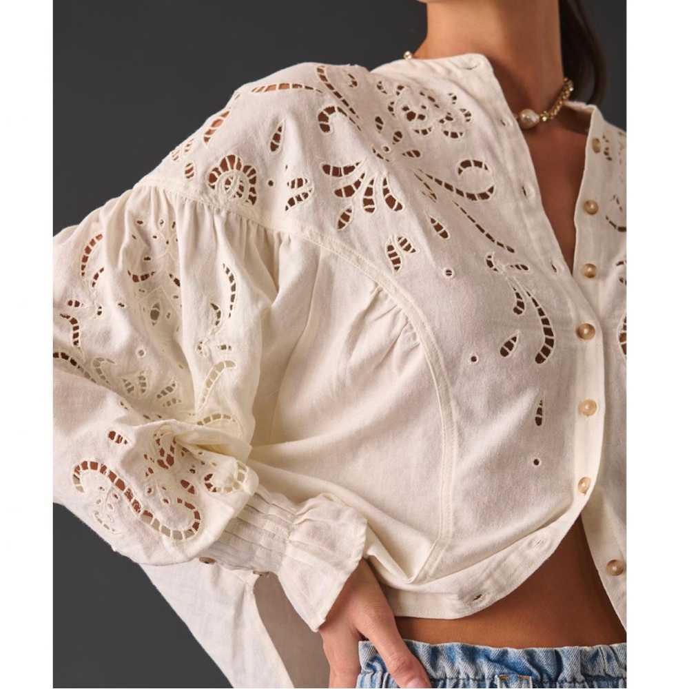 Anthropologie Cream Eyelet Blouse